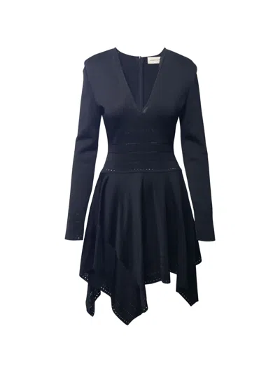 Pre-owned Alexandre Vauthier Waterfall Hem Dress In Black