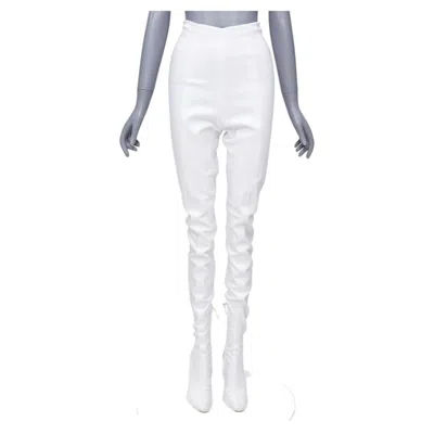 Pre-owned Alexandre Vauthier White Satin Silver Crystal Block Heel Pantashoes Eu40