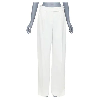Pre-owned Alexandre Vauthier White Satin Trim Pleated Front Wide Pants Fr36 S