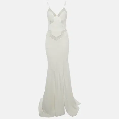Pre-owned Alexandre Vauthier White Silk Plunge Neck Maxi Dress S