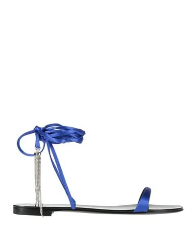 Alexandre Vauthier Woman Sandals Bright Blue Size 8 Textile Fibers, Leather, Brass In Multi