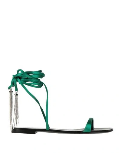 Alexandre Vauthier Woman Sandals Green Size 7 Textile Fibers, Leather, Brass