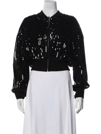 Pre-owned Alexandre Vauthier Wool Patterned Bomber Jacket W/ Tags In Black