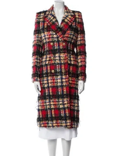 Pre-owned Alexandre Vauthier Wool Plaid Print Coat W/ Tags In Red