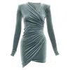 Alexandre Vauthier Wrap Draped Velvet V Neck Mini Bodycon Dress In Grey
