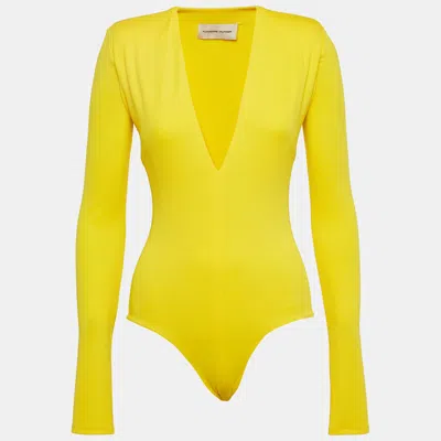 Pre-owned Alexandre Vauthier Yellow V-neck Stretch Jersey Bodysuit S