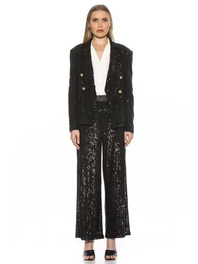 Alexia Admor Abbi Longline Double Breasted Sequin Blazer In Black