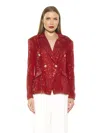 Alexia Admor Abbi Longline Double Breasted Sequin Blazer In Red