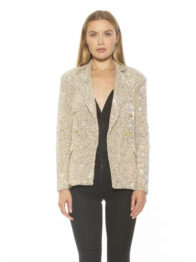 Alexia Admor Abbi Longline Double Breasted Sequin Blazer In Silver