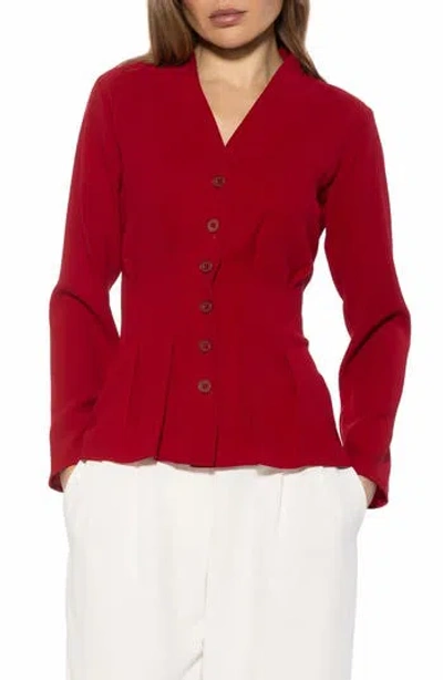 Alexia Admor Amaris Cinched Waist Button-up Shirt In Red