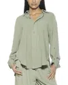 Alexia Admor Amber Oversize Long Sleeve Linen Button-up Shirt In Green