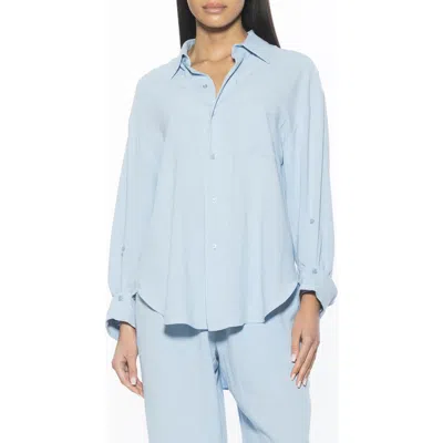 Alexia Admor Amber Oversize Long Sleeve Linen Button-up Shirt In Blue