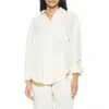 Alexia Admor Amber Oversize Long Sleeve Linen Button-up Shirt In Ivory