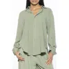 Alexia Admor Amber Oversize Long Sleeve Linen Button-up Shirt In Green