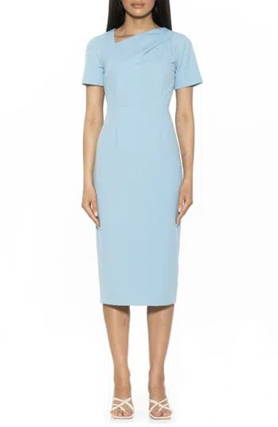 Alexia Admor Angelica Asymmetric Neck Sheath Midi Dress In Halogen Blue