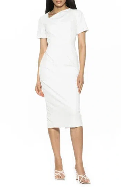 Alexia Admor Angelica Asymmetric Neck Sheath Midi Dress In Ivory