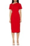 Alexia Admor Angelica Asymmetric Neck Sheath Midi Dress In Red