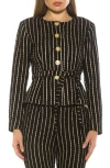 Alexia Admor Arjun Plaid Jacket In Black Pinstripe