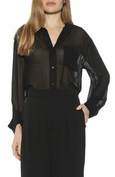 Alexia Admor Atticus Sheer Button Up Shirt In Black