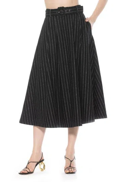 Alexia Admor Belted A-line Midi Skirt In Black Stripe