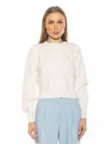 Alexia Admor Berli Balloon Sleeve Cable Knit Crop Sweater In Multi