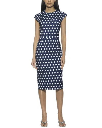 Alexia Admor Cap Sleeve Belted Sheath Dress In Navy Polka Dot