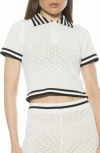 Alexia Admor Brinley Crochet Stitch Polo In Ivory