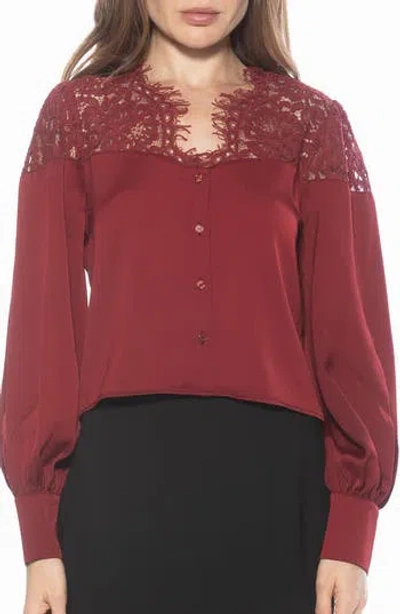 Alexia Admor Bryne Lace Trim Top In Brown