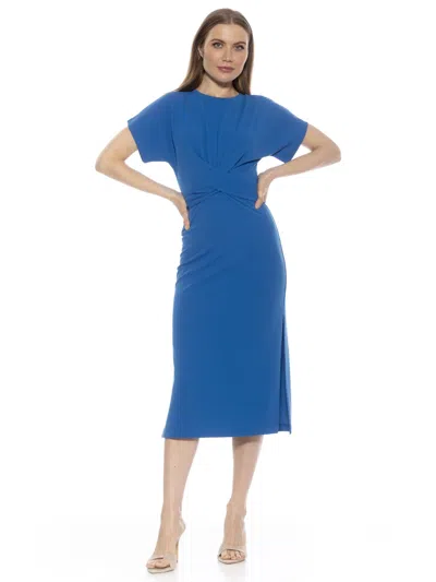 Alexia Admor Cairo Short Sleeve Crossover Waist Midi Dress In Denim Blue