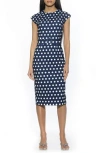 Alexia Admor Cap Sleeve Belted Sheath Dress In Navy Polka Dot