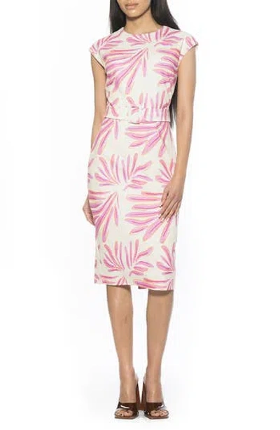 Alexia Admor Cap Sleeve Belted Sheath Dress In Pink Palm