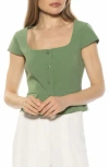 Alexia Admor Cap Sleeve Button-up Top In Green