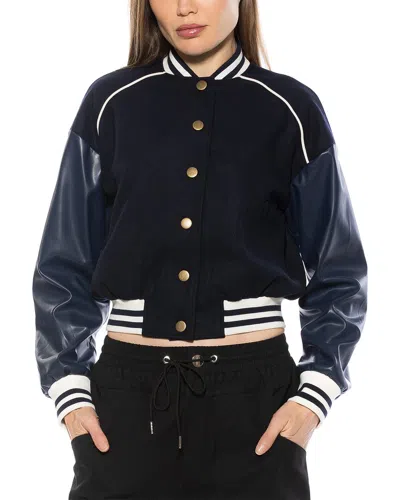 Alexia Admor Ciela Varsity Bomber Jacket In Blue