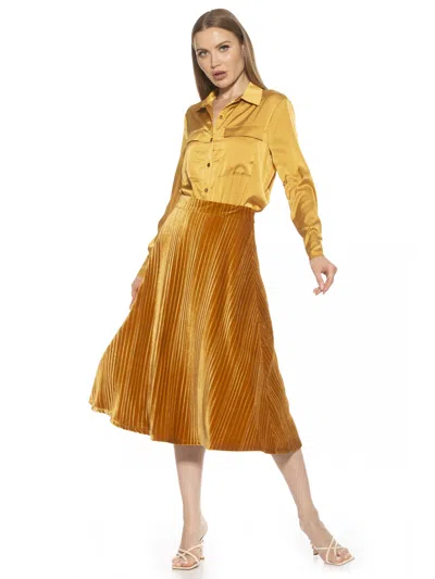 Alexia Admor Alania Pleated Velvet Midi Skirt In Golden
