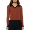 Alexia Admor Women's Johnny Collar Rib Knit Top In Brown