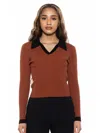 Alexia Admor Women's Johnny Collar Rib Knit Top In Brown