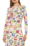Alexia Admor Dahlia Boat Neck Top In Ivory Stamps