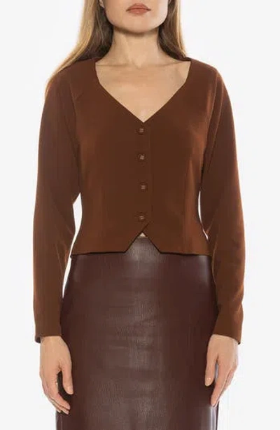 Alexia Admor Delyra Back Belt Front Button Crop Top In Brown