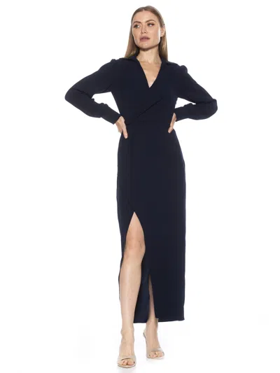 Alexia Admor Long Sleeve Draped Maxi Dress In Navy