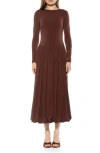 Alexia Admor Eero Crewneck Long Sleeve Bubble Hem Midi Dress In Brown