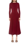 Alexia Admor Eero Crewneck Long Sleeve Bubble Hem Midi Dress In Red