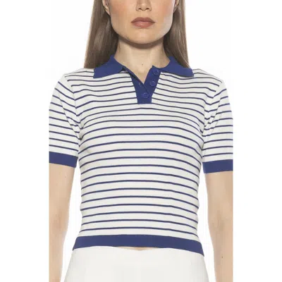 Alexia Admor Elani Knit Polo In Ivory/navy