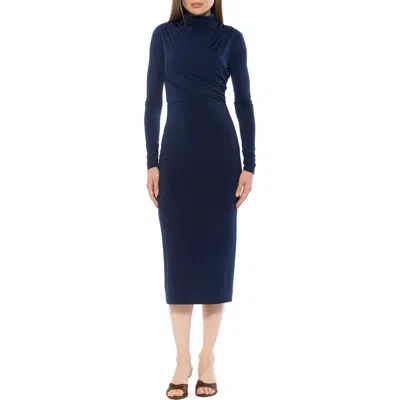 Alexia Admor Elio Draped Bodice Midi Sheath Dress In Blue