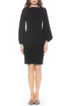 Alexia Admor Elowen Boatneck Long Sleeve Sheath Dress In Black