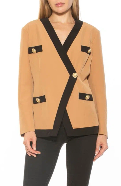 Alexia Admor Emele Oversize Contrast Trim Blazer In Camel/ Black