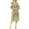 Alexia Admor Emily Balloon Sleeve Fit & Flare Midi Dress In Green Abstract