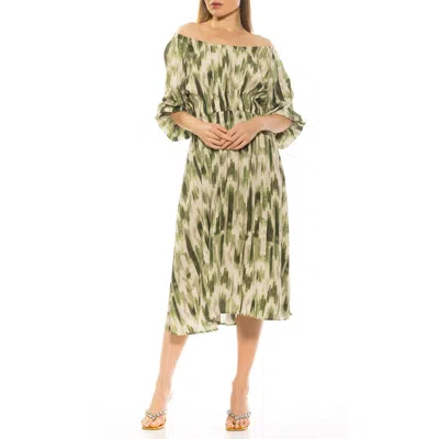 Alexia Admor Emily Balloon Sleeve Fit & Flare Midi Dress In Green Abstract