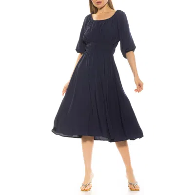 Alexia Admor Emily Balloon Sleeve Fit & Flare Midi Dress In Navy
