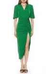 Alexia Admor Fern V-neck Drape Slit Dress In Green