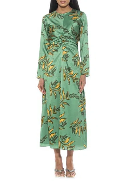 Alexia Admor Floral Long Sleeve Satin Dress In Green Floral